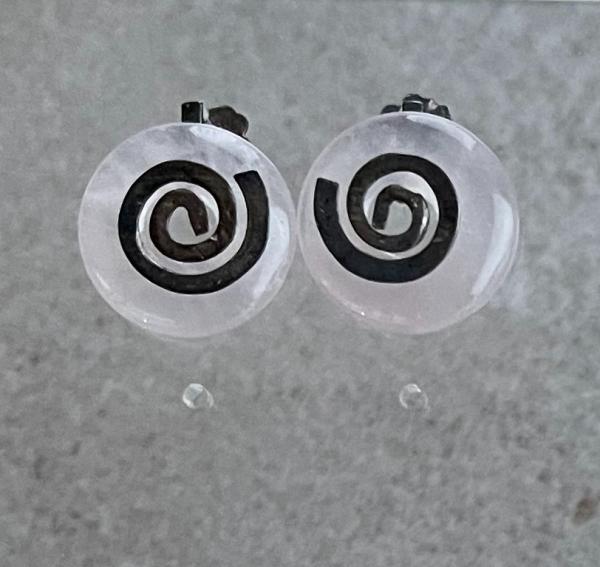 Donut Ohrstecker - Steinsorte Rosenquarz an 925er Silber-Spirale, 1 Paar